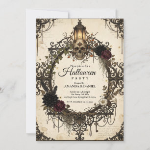 Vintage Gothic Skull Adult Halloween Party Graphic Invitation