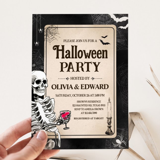 Vintage Gothic Skull Adult Halloween Party Invitation (Gothic Vintage Skull Adult Halloween Party Invitation)