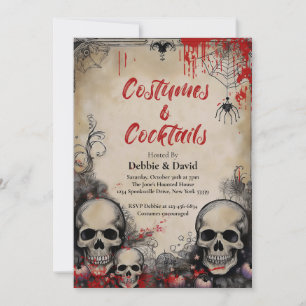 Vintage Gothic Skull Halloween Cocktail Party Invitation
