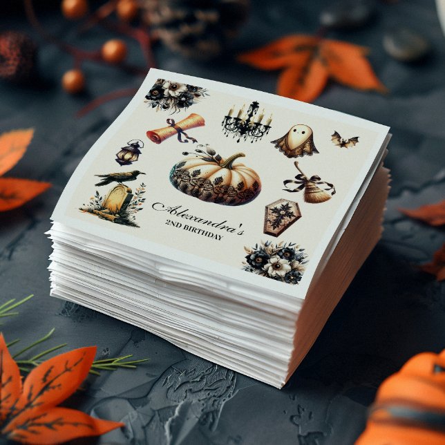 Vintage Gothic Spooky 2nd Birthday Halloween Napkin (Creator Uploaded)