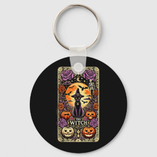 Vintage Gothic The Witch Black Cat Tarot Card Key Ring