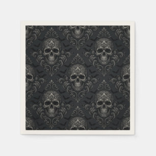 Vintage Gothic Victorian Skull Damask Halloween Napkin