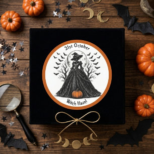 Vintage Gothic Witch Bats Full Moon Victorian Cute Classic Round Sticker