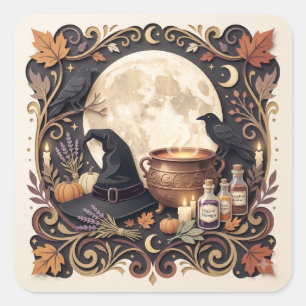 Vintage Gothic Witch Halloween Magical Square Sticker