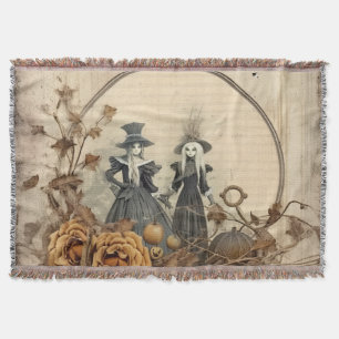 Vintage Gothic Witches Autumn Parchment Throw Blanket