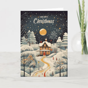 Vintage Gouache Styled Winter Home Christmas Holiday Card