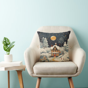 Vintage Gouache Styled Winter Home Cushion
