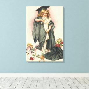 Vintage Graduation, Girl Wearing a Cap and Gown Canvas Print