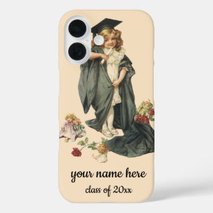 Vintage Graduation, Girl Wearing a Cap and Gown iPhone 16 Case