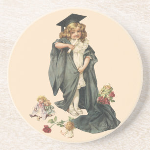 Vintage Graduation, Girl Wearing a Cap and Gown Coaster