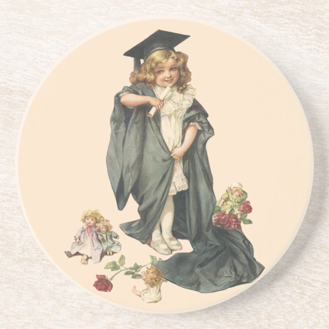 Vintage Graduation, Girl Wearing a Cap and Gown Coaster (Front)