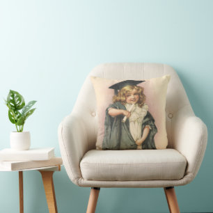 Vintage Graduation, Girl Wearing a Cap and Gown Cushion
