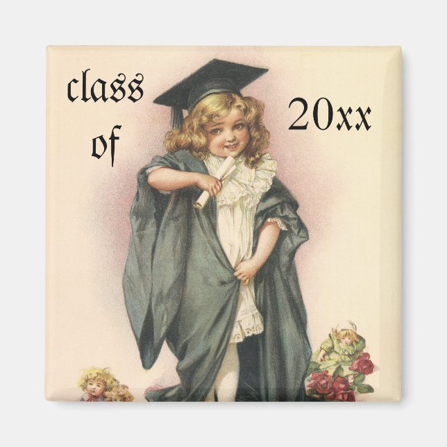 Vintage Graduation, Girl Wearing a Cap and Gown Magnet (Front)