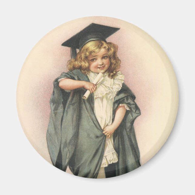 Vintage Graduation, Girl Wearing a Cap and Gown Magnet (Front)