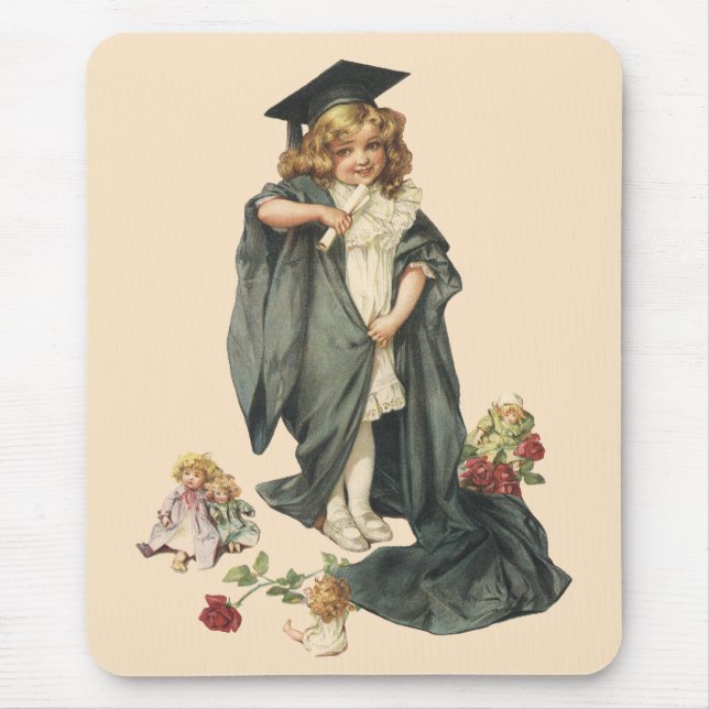 Vintage Graduation, Girl Wearing a Cap and Gown Mouse Pad (Front)