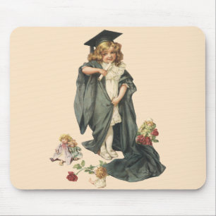Vintage Graduation, Girl Wearing a Cap and Gown Mouse Pad