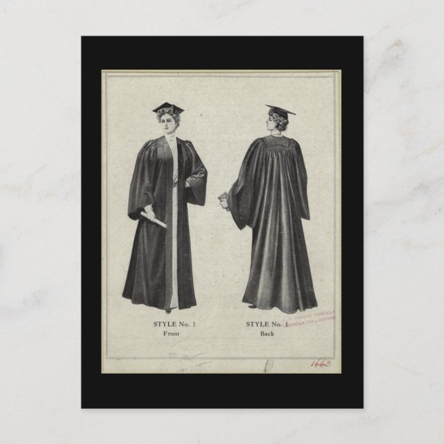 Vintage Graduation Woman Cap + Gown Black Postcard (Front)