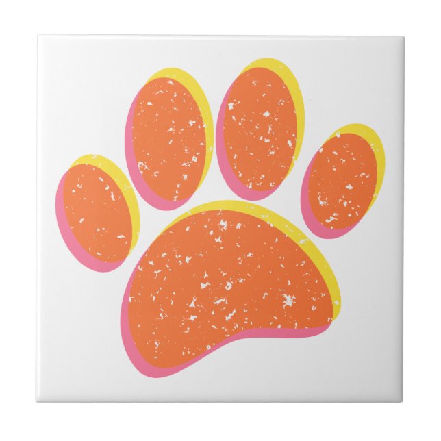 Vintage Grainy Dog Pawprint Ceramic Tile (Front)