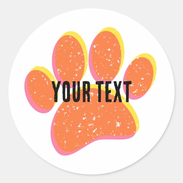 Vintage Grainy Dog Pawprint Classic Round Sticker (Front)