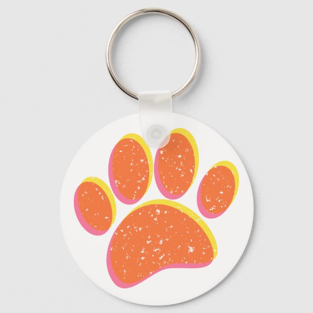 Vintage Grainy Dog Pawprint Key Ring (Front)