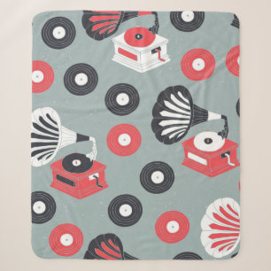 Vintage gramophone hand drawn seamless sherpa blanket