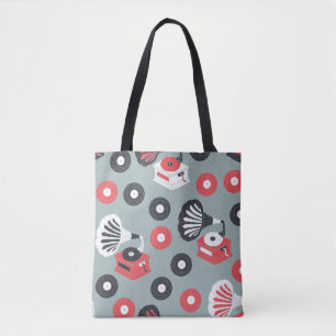 Vintage gramophone hand drawn seamless tote bag