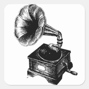 Vintage Gramophone Square Sticker