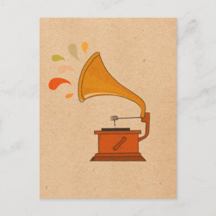 vintage gramophone with music spashes postcard
