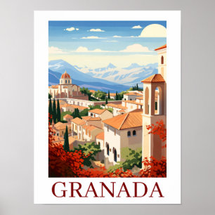 Vintage Granada Alhambra Spain Travel Poster