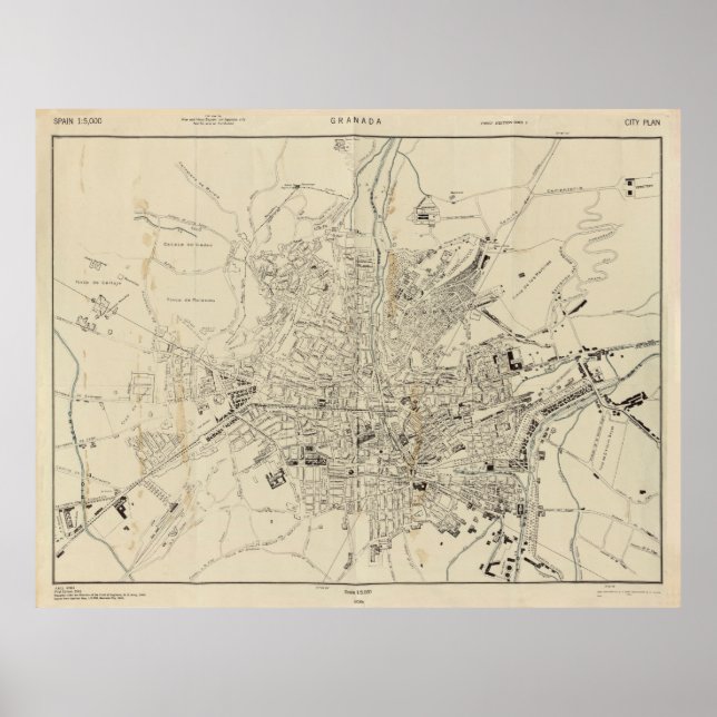 Vintage Granada Spain Map (1943) Poster (Front)