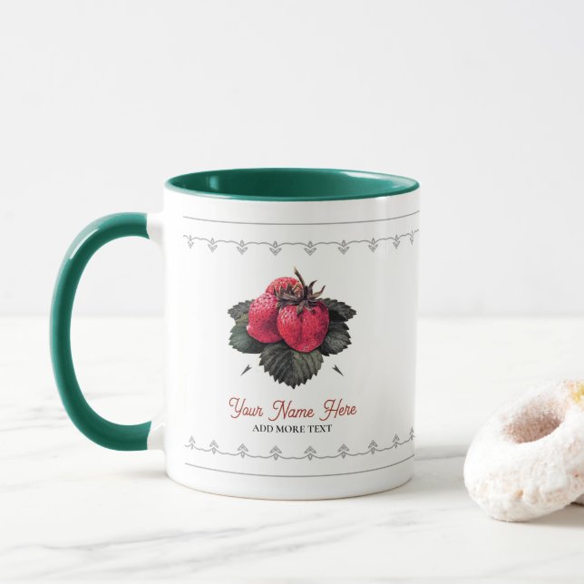 Vintage Grand Berries Strawberries Add Your Name Mug (With Donut)