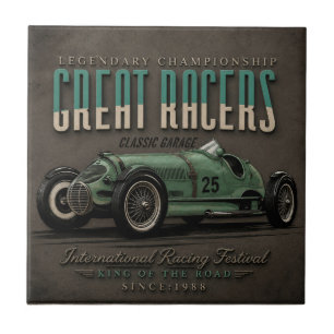 Vintage Grand Prix Racing Classic Race Car Garage Ceramic Tile