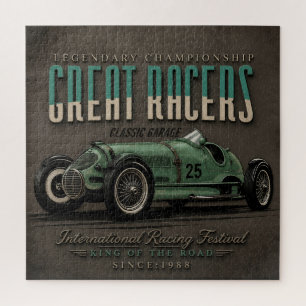 Vintage Grand Prix Racing Classic Race Car Garage  Jigsaw Puzzle
