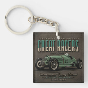 Vintage Grand Prix Racing Classic Race Car Garage Key Ring