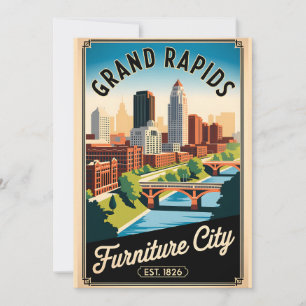 Vintage Grand Rapids Michigan Furniture City Retro Holiday Card