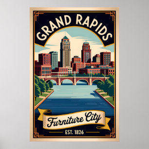 Vintage Grand Rapids Michigan Furniture City Retro Poster