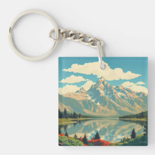 Vintage Grand Teton Heritage Retro Custom Key Ring