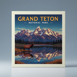 Vintage Grand Teton National Park Ceramic Tile