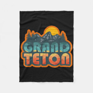 Vintage Grand Teton National Park Mountain Hiking Fleece Blanket