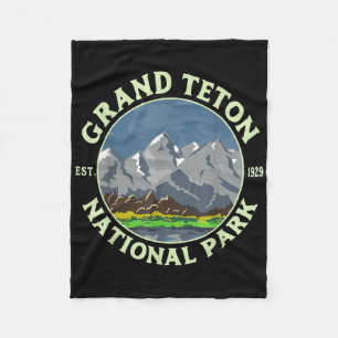 Vintage Grand Teton National Park Wy Mountain Hiki Fleece Blanket