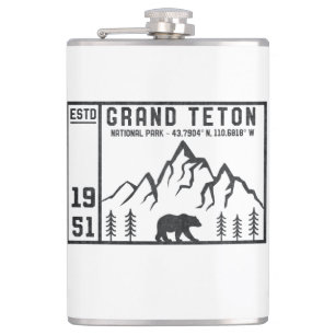 Vintage Grand Teton National Park Wyoming Mountain Hip Flask