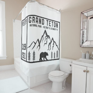 Vintage Grand Teton National Park Wyoming Mountain Shower Curtain