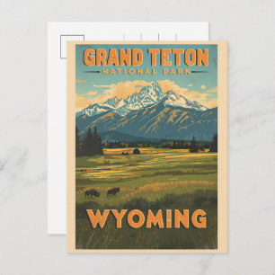 vintage Grand Teton National Park Wyoming Retro Holiday Postcard