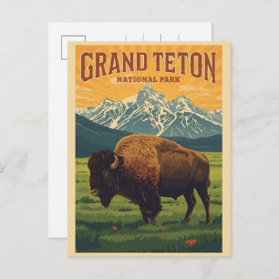 vintage Grand Teton National Park Wyoming Retro Holiday Postcard
