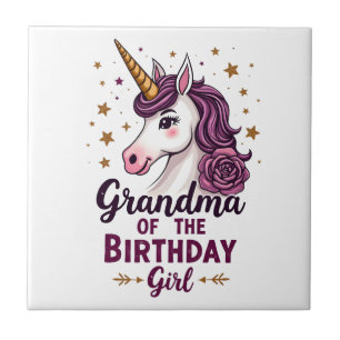 Vintage Grandma Of The Birthday Girl Unicorn Flora Ceramic Tile