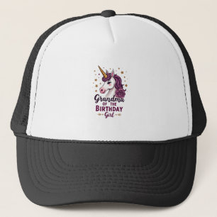 Vintage Grandma Of The Birthday Girl Unicorn Flora Trucker Hat