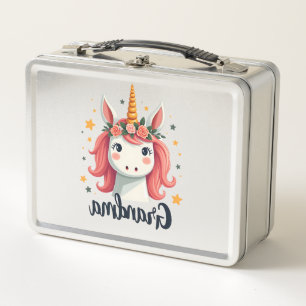 Vintage Grandma Unicorn Floral Crown Cute Magical  Metal Lunch Box
