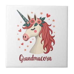 Vintage Grandmacorn Unicorn Floral Birthday Grandm Ceramic Tile