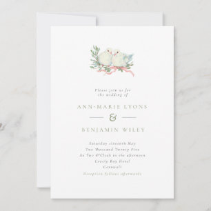 Vintage Grandmillenial Love Birds Wedding Invitation