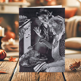 Vintage Grandmother Granddaughter Basting Turkey Holiday Card